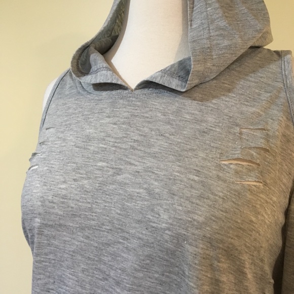 💥 CLEARANCE Destroyed Cold Shoulder Hoodie Top - Picture 2 of 4